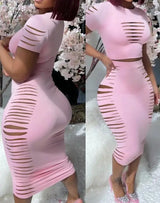 Short Sleeve Top & High Waist Skirt Set