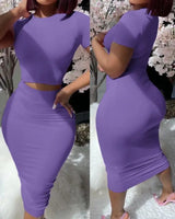 Short Sleeve Top & High Waist Skirt Set