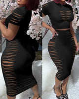 Short Sleeve Top & High Waist Skirt Set