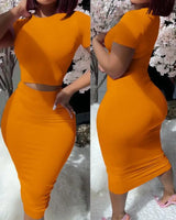 Short Sleeve Top & High Waist Skirt Set