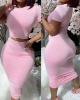Short Sleeve Top & High Waist Skirt Set