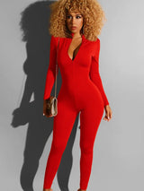 V Neck Bodycon Jumpsuit