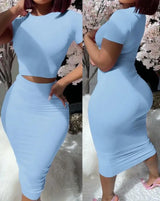 Short Sleeve Top & High Waist Skirt Set