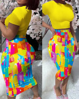 Short Sleeve Top & High Waist Skirt Set