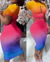 Short Sleeve Top & High Waist Skirt Set