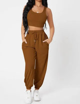 2 Pieces High Waisted Pants Set